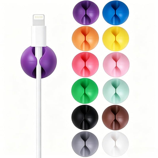 12 Pack Silicone Cable Ties, Self Adhesive Cord Organizer Clips, Multipurpose Wire Holder for Home Office Desk & Car Cable Management (multicolor) - color: Multicolor