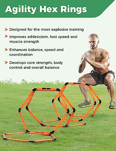 GHB Hex Agility Rings Speed Rings with Carrying Bag 6 Set - color: Orange