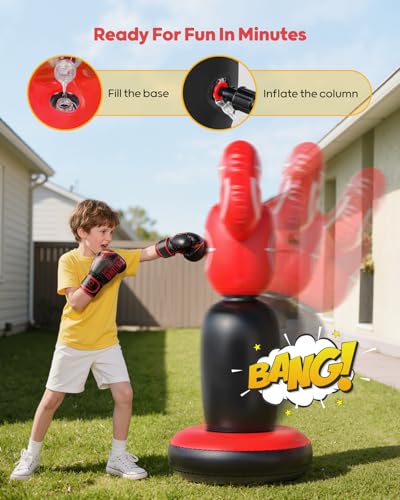 QPAU Kids Punching Bag, Rotating Design with 4 Targets, 64 in