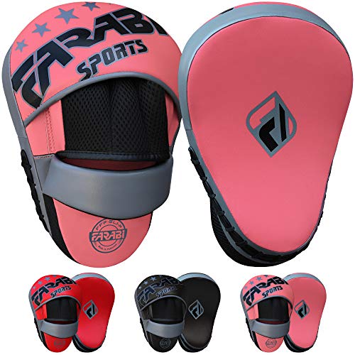 Farabi Curved Focus Mitts - Boxing Mitts for MMA, Sparring Training, Target Punching Mitts and Pads - color: Black-Pink