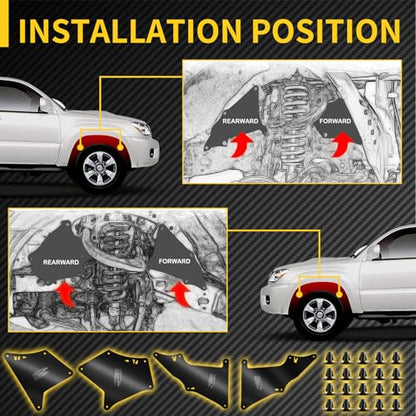 Splash Guard Fender Liners Shield with Clips | Premium PVC material. Precise fit for 4Runner 03-09, FJ Cruiser 07-14, Prado 03-19. Shields mud, water, debris. - color: for Toyota 4Runner (2003-2009), FJ Cruiser