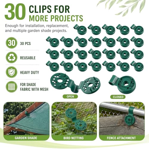 Frienda 30 Pcs Green Round Shade Cloth Plastic Clips Reusable Heavy Duty Sunshade Fabric Net Clips Attachment and Placement for Sun Shade Net Anti Bird Garden Waterproof Netting Accessories - color: Green