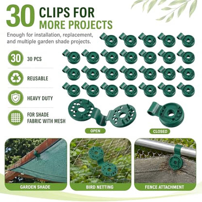 Frienda 30 Pcs Green Round Shade Cloth Plastic Clips Reusable Heavy Duty Sunshade Fabric Net Clips Attachment and Placement for Sun Shade Net Anti Bird Garden Waterproof Netting Accessories - color: Green