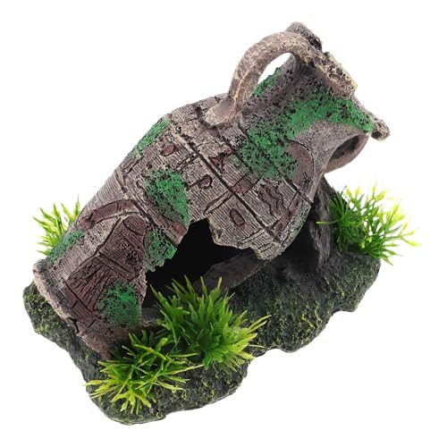 Aquarium Ruins Ancient Vase Shrimp Caves Resin Pot Decoration Broken Vase Fish Tank Landscaping Decor Realistic Hideout Shelter for Freshwater Fish and Shrimp Tanks