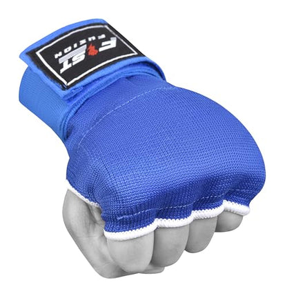 Boxing Inner Gloves Cotton Cloth Stretchable Gel Padded Kickboxing MMA Training Gloves Long Wrist Support Gloves - color: Blue, size: Large/XL