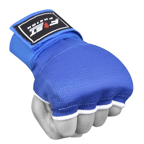 Boxing Inner Gloves Cotton Cloth Stretchable Gel Padded Kickboxing MMA Training Gloves Long Wrist Support Gloves - color: Blue, size: Large/XL
