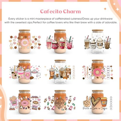 10 Sheets UV DTF Cup Wraps for 16 oz- Coffee Theme UV DTF Stickers, 1 Sheet Mysterious Pattern Transfer, Rub on Transfers Stickers for 16 oz Libbey Glasses Crafting - style: Coffee