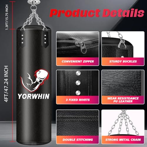 Filled Punching Bag for Adults, 4FT Boxing Bag with Sponge Filler & Gloves | PU Leather Hanging Punching Bag, Heavy Kicking Bag Boxing Equipment for MMA Training Karate Kickboxing - style: Boxing Arms