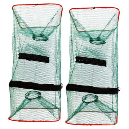 2 Pack Minnow Trap for Bait Fish Foldable Fishing Net with Dual Entrances Zippered Removal Access 2.7 Inch Openings Portable Small Fish Crawfish Shrimp Crayfish Trap for Lake Pond Fishing