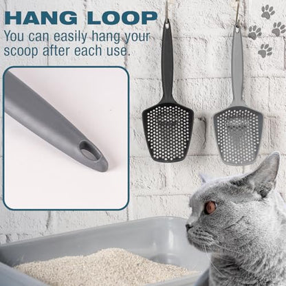 Set of 1 Fine Mesh Cat Litter Scoop with Small Holes, Deep Sifting Shovel for Litter, Reptile Terrarium Sand & Rabbit Pooper Lifter, Hanging Handle Poop Scooper (Black, Set of 1) - color: Black, size: Set of 1
