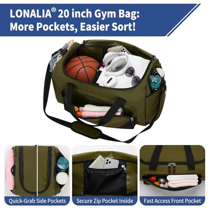 45L Gym Sport Duffle Bag for Men, Olive Green - color: Olive Green