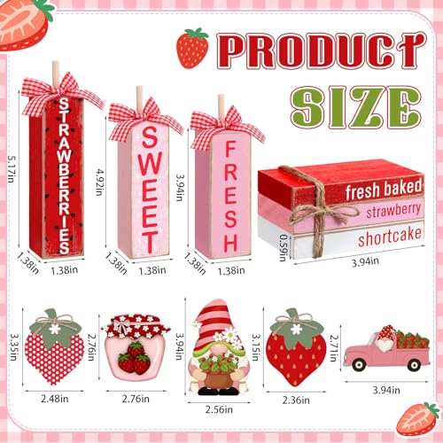 11 Pcs Strawberry Table Decorations Set Strawberry Tiered Tray Decor Spring Summer Wooden Top Farmhouse Rustic Wooden Coffee Table Centerpieces for Home Kitchen Office Decorations - style: Strawberry