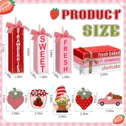 11 Pcs Strawberry Table Decorations Set Strawberry Tiered Tray Decor Spring Summer Wooden Top Farmhouse Rustic Wooden Coffee Table Centerpieces for Home Kitchen Office Decorations - style: Strawberry