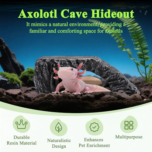Axolotl Cave Axolotl Hides for Aquarium & Terrarium, Shelter for Pleco, Crabs, Fish, Turtles, Betta, Geckos, Frog, Resin Tank Decor