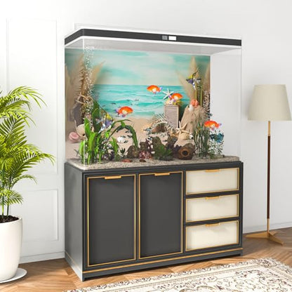 AWERT 30x12 inches Sea Beach Aquarium Background Seaside Beach Aquatic Plants Stone Shells Starfish Fish Tank Background Polyester Terrarium Background - size: 30x12in/75x30cm