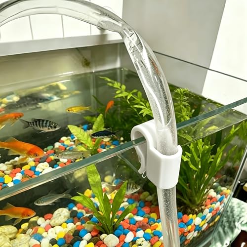 1 Pack Aquarium Hose Clip, Fish Tank Tubing Holder Clamp, Flexible Pipe Fixing Bracket for Water Tube Securing (White)