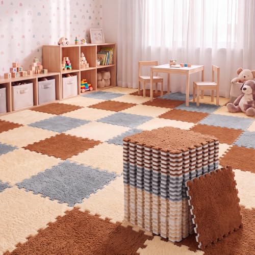 Amylove 36 Pcs Foam Interlocking Carpet Tiles,Apricot, Coffee, Gray - color: Apricot, Coffee, Gray