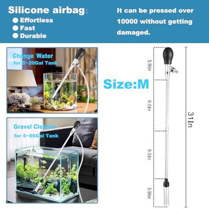 Aquarium Gravel Cleaner 6Ft Hose Silicone Airbag Fish Tank Water Changer Gravel Vacuum Adjustable Length ABS(for 5~20Gal Tank) - size: M(5~20Gal)