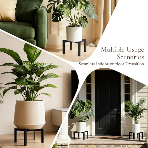 2 Pack 14" Metal Plant Stand Indoor Outdoor, Heavy Duty Plant Stools Indoor, Mid Century Modern Planter Holders, Low Short Plant Pot Stands, Black, Fit 8"-14" Pot - size: 14 INCH
