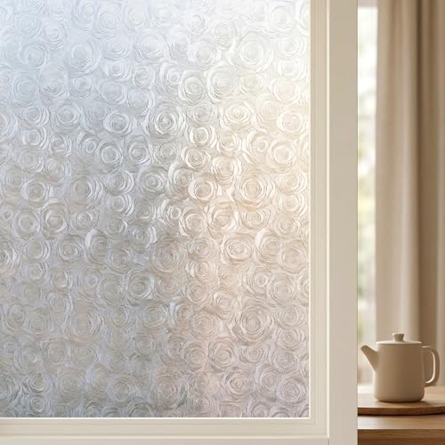 Privacy Window Film Staninded Glass Rose,No Glue Glass Door Film,Static Cling Window Tint,Heat Control Removable Anti UV for Home and Office Decoration,35 inches by 78.7 inches - color: Stained Rose, size: 35''x78.7''