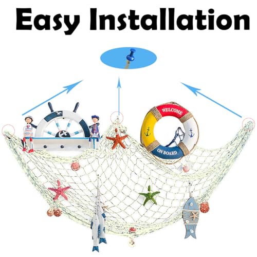 10 Pieces Natural Fish Net Ocean Themed Wall Hangings Party Decor Decoration Fish Net Decorative Party Supplies Natural Cotton Fishnet Accessory for Sea Party (Beige)