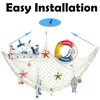 10 Pieces Natural Fish Net Ocean Themed Wall Hangings Party Decor Decoration Fish Net Decorative Party Supplies Natural Cotton Fishnet Accessory for Sea Party (Beige)