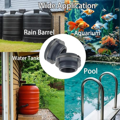 8PCS Bulkhead Fitting 2 inch Double Threaded Bulkhead Water Tank Connector PVC Bulkheads Fitting Threaded Thru-Bulk Pipe Fittings for Rain Barrels, Aquariums, Ponds, Water Tanks