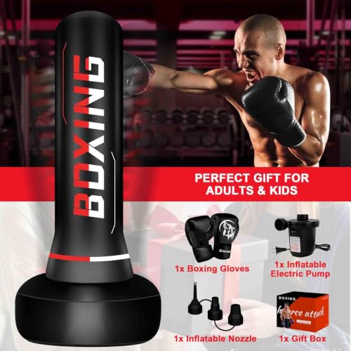 Punching Bag for Adults Teens, 70" Heavy Duty Boxing Bag with Stand | Kickboxing and MMA Muay Thai Training Equipment for Men and Women Beginners - color: Red White Alphabet Pattern