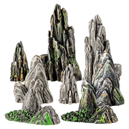 Toyvian Mini Resin Rockery Statues, 8Pcs Miniature Mountain Figurines for Aquarium Decor Fairy Garden Tiny Accessories for Terrarium Bonsai Zen Garden Fish Tank Landscaping