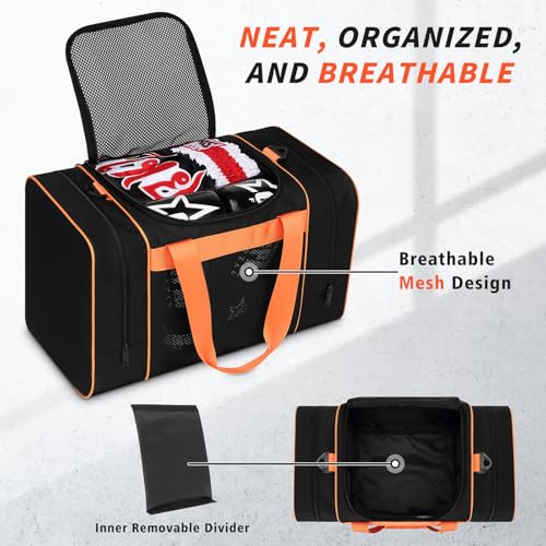Boxing Gym Duffle Bag, Breathable Mesh Gym Bag for Boxing Gear | Ventilated Design, Wet Pocket, Privacy Pocket, Removable Shoulder Strap | Boxing, MMA, Muay Thai, BJJ & Wrestling Workout Bag - color: Orange