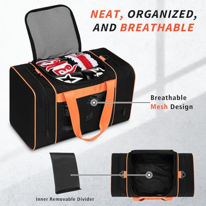 Boxing Gym Duffle Bag, Breathable Mesh Gym Bag for Boxing Gear | Ventilated Design, Wet Pocket, Privacy Pocket, Removable Shoulder Strap | Boxing, MMA, Muay Thai, BJJ & Wrestling Workout Bag - color: Orange