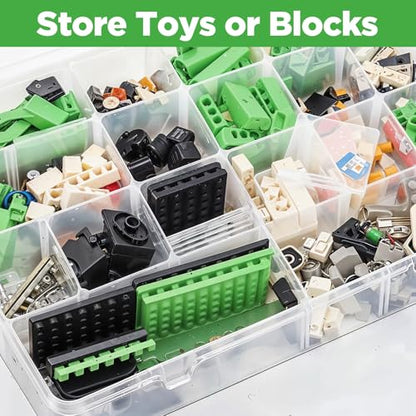2 Pack 24 Grids Clear Plastic Bead Organizer Box, Fishing Tackle Box Compartment Organizer with Adjustable Dividers for Jewelry, Art Craft, Bead Storage Containers