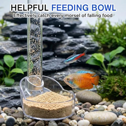 Shrimp Feeding Dish Acrylic Aquarium Fish Feeder Tube Kit Adjustable Shrimp Feeding Tube with Cleaning Brush and Floating Feed Ring Shrimps Tank Accessories for Fish Tank Aquarium (Clear)