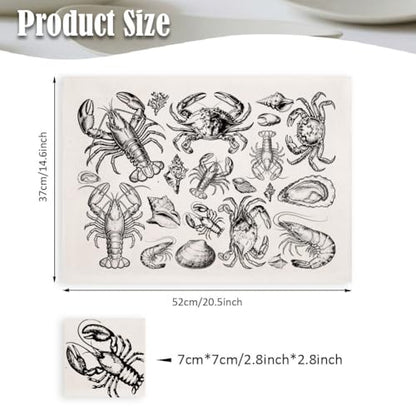 SUPERDANT 4PCS Ocean Shellfish Underglaze Paper Transfer Lobster Crab Transfer Papers for Clay Ceramic Porcelain Under Glaze Transfers for Pottery Enamel Decals Black Underglaze Handcrafted Gifts