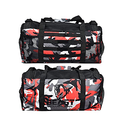 Gym Duffle Bag- Workout, Boxing, MMA, Sports Bag with Shoes Compartment and Adjustable Shoulder Strap for Men and Women (Red Camo) - color: Red Camo