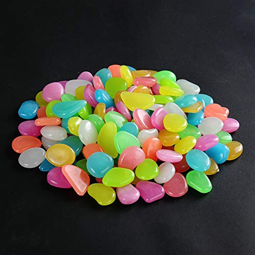 Muzero Glow in The Dark Rocks - 100pcs Garden Pebbles Multi Color Luminous Fish Tank Stone Aquariums Rocks, Decorations for Walkways, Gardens, Houseplants Powered by Light and Solar - color: Multi, size: 100pcs