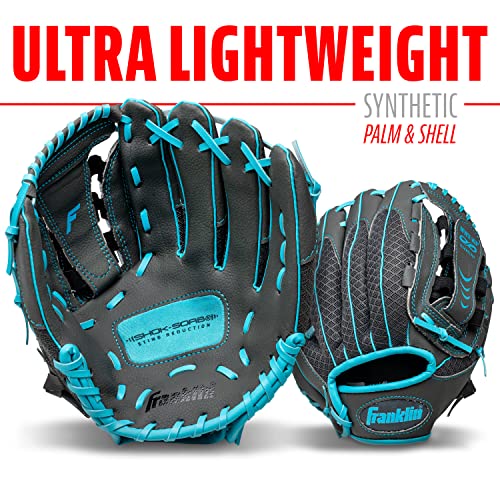 Franklin Sports Youth Teeball Gloves - Shok Sorb Kids Baseball + Teeball Mitt - Boys + Girls Fielder Gloves - 10.5" Inch - color: Graphite/Blue