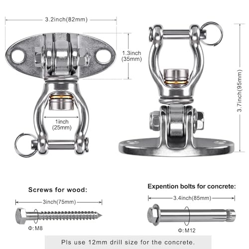 SELEWARE Silent Bearing Swivel Swing Hanger Stainless Steel Swing Hook 2Pcs | 360° Swivel Ceiling Mount Swing Bracket for Aerial Yoga Silks Swing Chair Heavy Bag Swing Set Indoor Outdoor, 1200lb Capacity - color: 360° Bearing Swing Hanger ( 2 Pack )