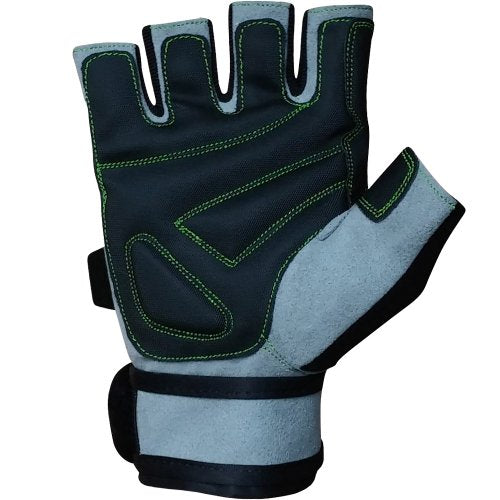 Meister Wrist Wrap Weight Lifting Gloves w/Gel Padding - color: Gray / Neon Green, size: Small