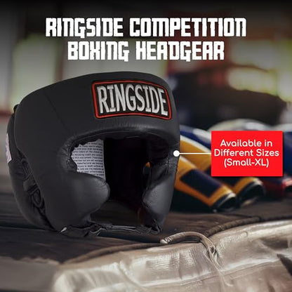 Ringside Competition Boxing Muay Thai MMA Sparring Head Protection Headgear with Cheeks - color: Black, size: Small