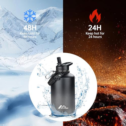 StarSpeed 64oz Insulated Water Bottle with Straws & 2 Lids,Dark Gray - color: Dark Gray, size: 64 Ounces