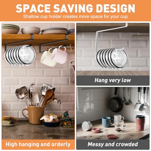 Tumbler Lid Organizer, 2 Pack Coffee Mug Holder for Yeti Tumbler Lid, Space Saving Mug Hanger Rack Holds Up to 12 Lids, Cup Holder Under Cabinet, Water Bottle Lid Holders for Kitchen Storage