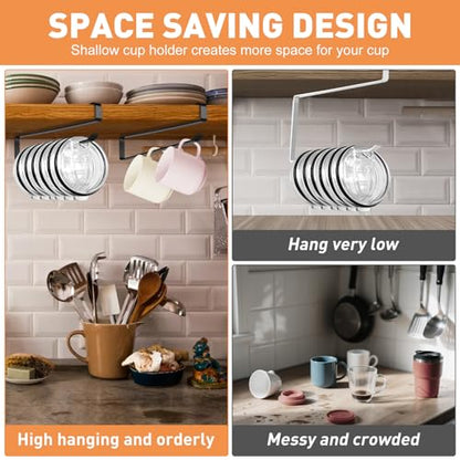 Tumbler Lid Organizer, 2 Pack Coffee Mug Holder for Yeti Tumbler Lid, Space Saving Mug Hanger Rack Holds Up to 12 Lids, Cup Holder Under Cabinet, Water Bottle Lid Holders for Kitchen Storage