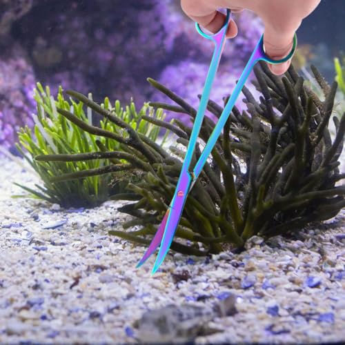INOOMP Stainless Steel Water Plant Scissors Aquascaping Aquarium Trimming Tool with Colorful Wave Blades for Fish Tank Aquatic Plant Pruning