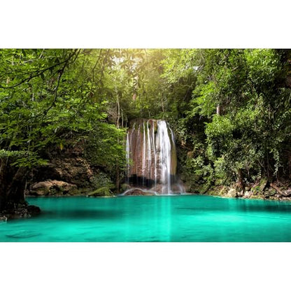 Jungle Waterfall Aquarium Background Lush Green Rainforest Rocks Terrarium Background Falls Green Plants Natural Landscape Fish Tank Background Lake Stream Waterfall Reptile Background 24x16in - color: Turquoise, size: 24(W)x16(H)in