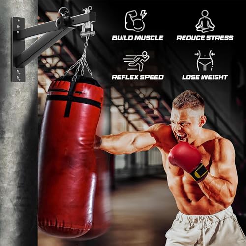 Yes4All Punching Bag Hanger, Stainless Steel Swivel Chain with 4 Snap Hooks for Heavy Bag, Gym Swing, Trapeze, and Hammock - color: A. Adjustable Wall Mount