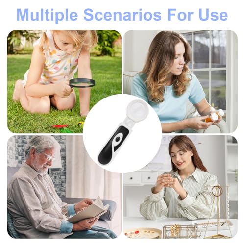 Rongon Magnifying Glass with Light 8X 20X Retractable Pocket Magnifier Loupe Handheld Magnifier for Seniors 2 LED Lights HD Lens for Reading, Jewelry, Coins Inspection, Hobby Travel