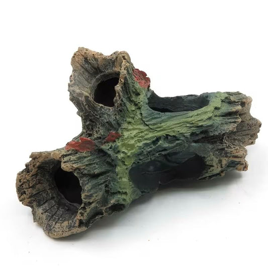 Aquarium Decoration Fake Tree Trunk, Resin Hollow Design, Hiding Cave Fish Tank Decoration, Style 2 - color: Grey Fish Tank Castle Style 6