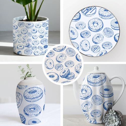 SUPERDANT 5 Sheets Blue Doughnuts Underglaze Transfer Paper Pottery Waterslide Decals Dessert Ceramic Underglaze Sheets for Cups Vases Plates Trimmable Decals - style: Doughnuts