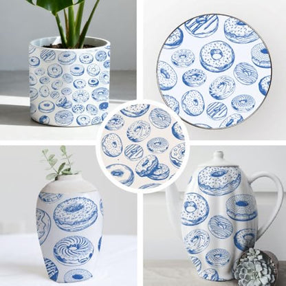 SUPERDANT 5 Sheets Blue Doughnuts Underglaze Transfer Paper Pottery Waterslide Decals Dessert Ceramic Underglaze Sheets for Cups Vases Plates Trimmable Decals - style: Doughnuts